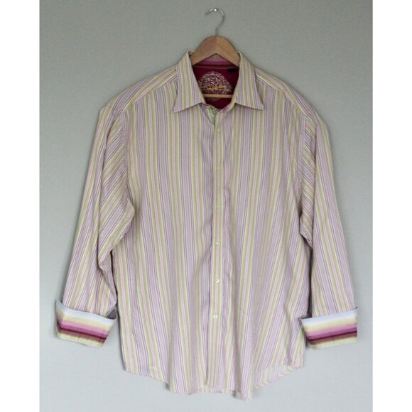 ROBERT GRAHAM Pink Purple Lime Green Striped Flip Cuff Button Down Shirt, 2XL - Picture 1 of 10